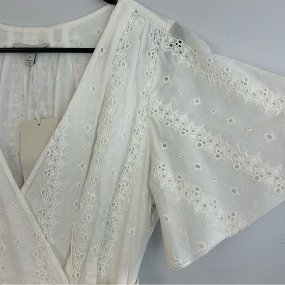NWT Joie White Eyelet Lace Short Sleeve Belted Faux Wrap Midi Dress Size 4 - Picture 5 of 11